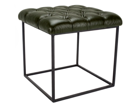 Pouf Chesterfield cuir vert olive