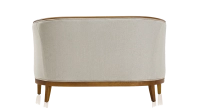 Canapé vintage 2 places bois teinte merisier et tissu beige naturel