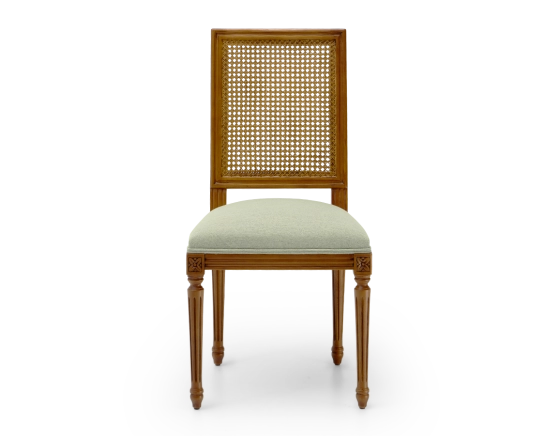 Chaise ancienne style Louis XVI dossier canné assise tissu vert sauge