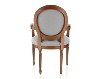 Chaise ancienne style Louis XVI avec accoudoirs bois teinte ancienne et tissu gris clair Chaise ancienne style Louis XVI avec accoudoirs bois teinte ancienne et tissu gris clair