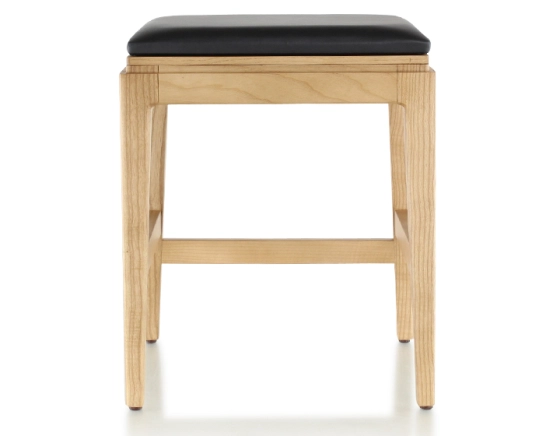 Tabouret design H45 cm bois teinte naturelle assise cuir ébène