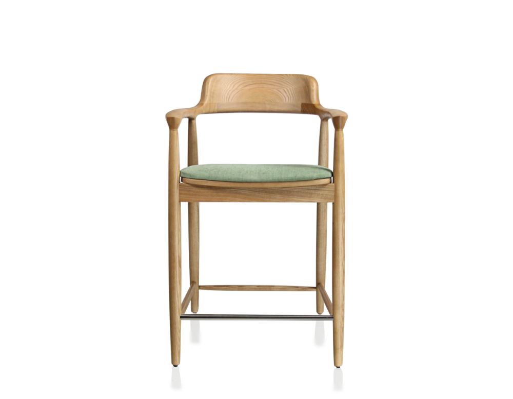 Tabouret de bar h60 cm bois teinte naturelle assise tissu vert Tabouret de bar h60 cm bois teinte naturelle assise tissu vert