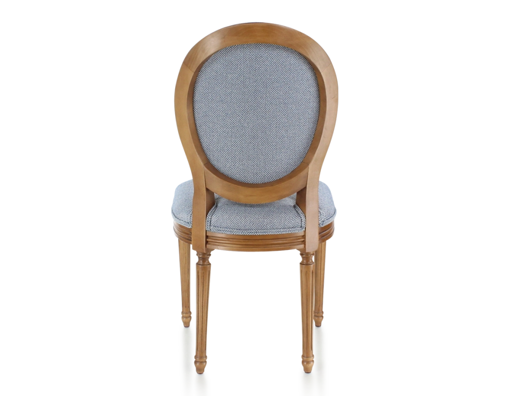 Chaise ancienne style Louis XVI bois teinte ancienne et tissu chevron bleu Chaise ancienne style Louis XVI bois teinte ancienne et tissu chevron bleu