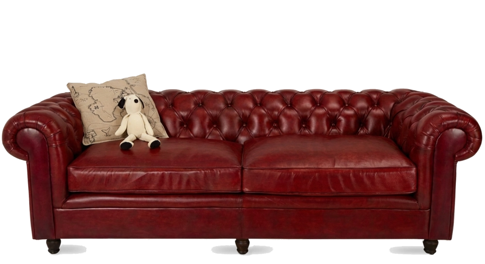 Sofá Chesterfield de piel de 3 plazas rojo carmín reposabrazos con tachuelas