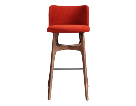 Tabouret de bar h80 cm bois teinte noyer assise tissu orange brûlé