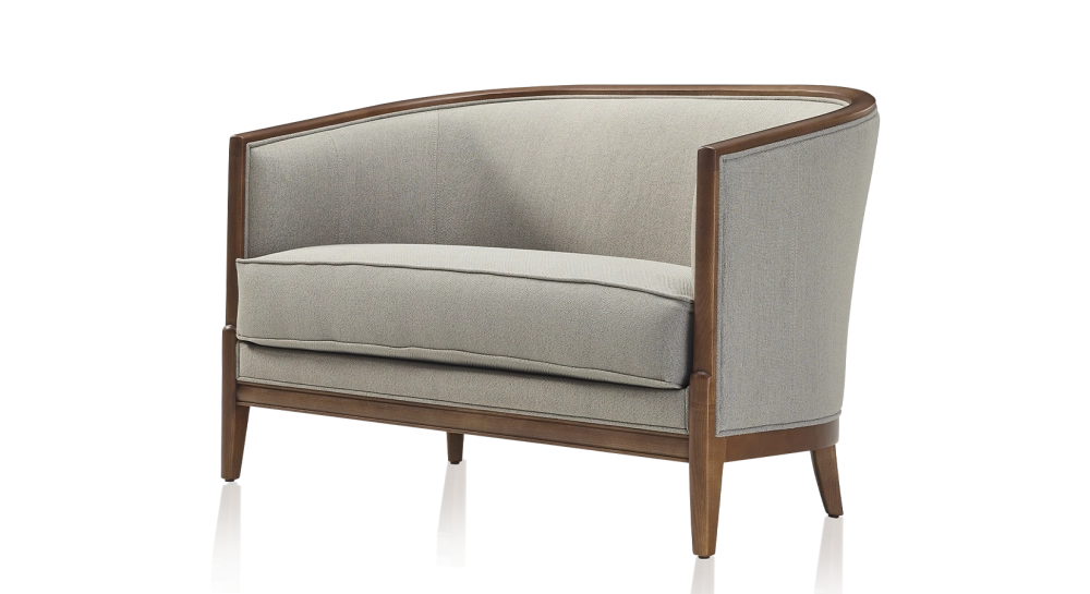 Antique 2 seater sofa walnut-stained wood and light grey fabric Antique 2 seater sofa walnut-stained wood and light grey fabric