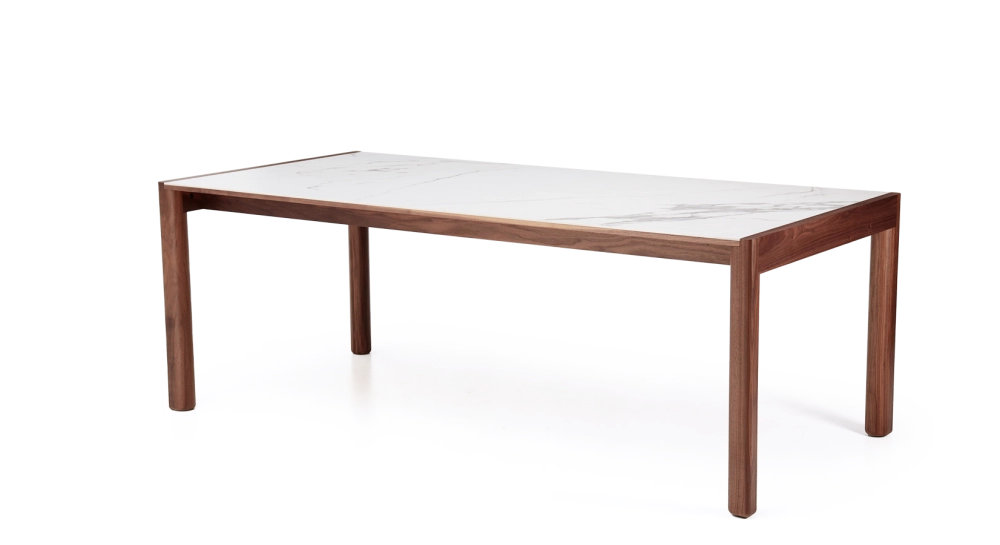 Table extensible 8 à 12 personnes en noyer et céramique allonges céramique bois teinte naturelle et céramique effet marbre blanc m1 160x100 cm Table extensible 8 à 12 personnes en noyer et céramique allonges céramique bois teinte naturelle et céramique effet marbre blanc m1 160x100 cm
