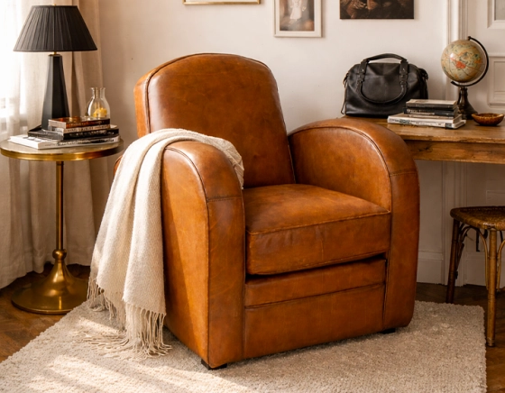 Fauteuil club cuir marron clair