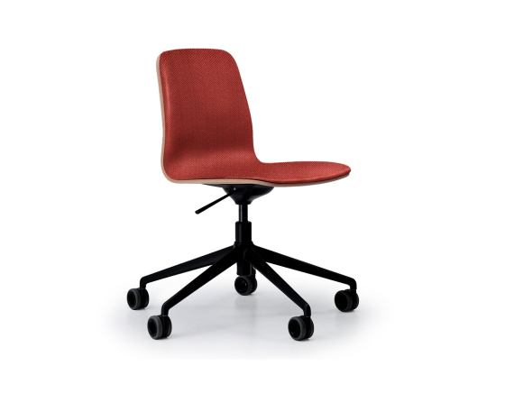 Design office chair black metal base with red purple fabric seat on casters