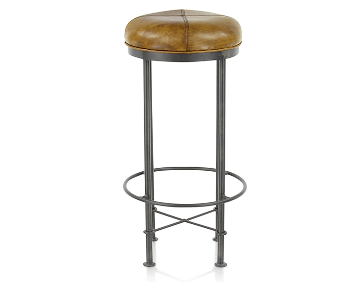 Tabouret de bar cuir cognac et métal - Eliott | Maison Saulaie