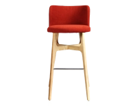 Bar stool h80 cm natural stained wood, burnt orange fabric seat Bar stool h80 cm natural stained wood, burnt orange fabric seat