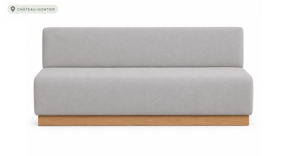 Banquette socle en chêne naturelle assise tissu beige naturel