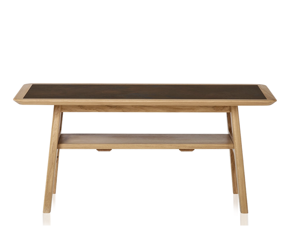 Rectangular coffee table in oak and ceramic with natural stained wood, oxidised brown ceramic top 100x50 cm Rectangular coffee table in oak and ceramic with natural stained wood, oxidised brown ceramic top 100x50 cm