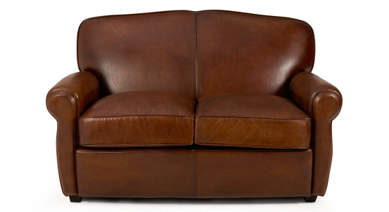 2 seater leather club sofa vintage brown