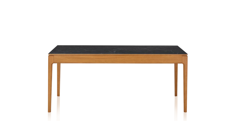 Table extensible en chêne teinte merisier et céramique effet ardoise allonges céramique 140x100 cm