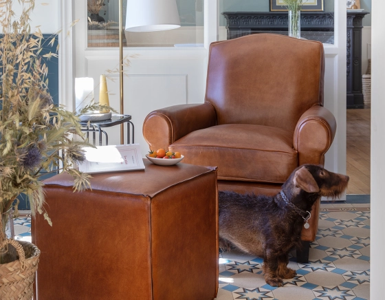 Leather club armchair light brown