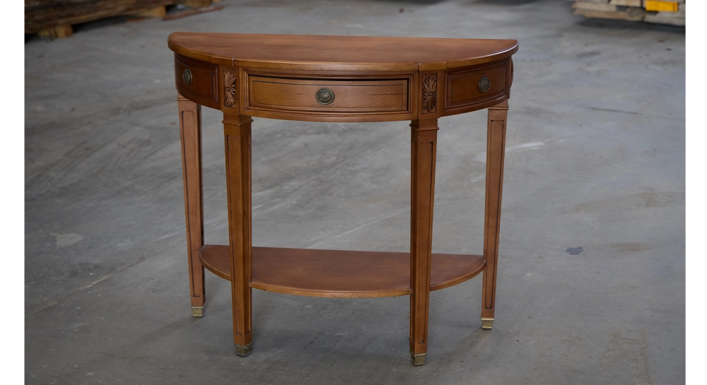 Console ancienne demi-lune style directoire bois teinte ancienne finition antiquaire poussée Console ancienne demi-lune style directoire bois teinte ancienne finition antiquaire poussée
