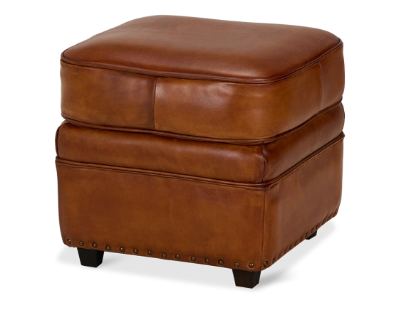 Leather pouffe light brown studded edge