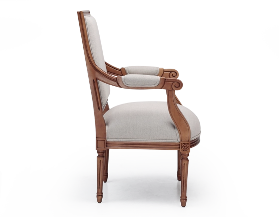 Fauteuil ancien style Louis XVI bois teinte ancienne et tissu beige naturel