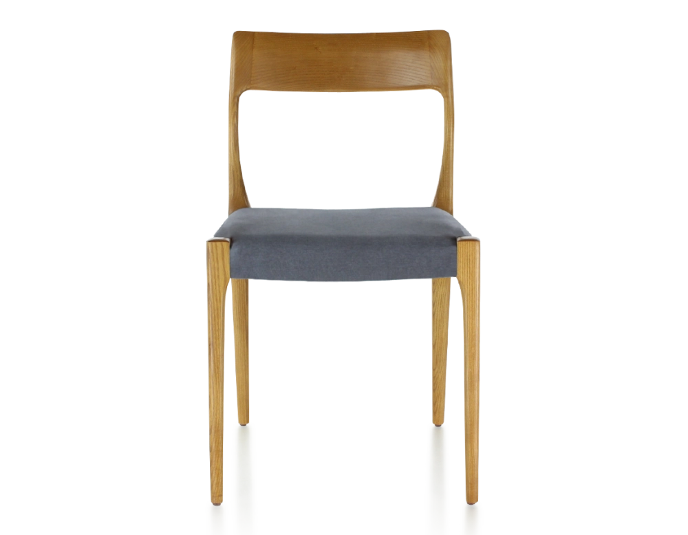 Chaise scandinave bois teinte merisier assise tissu gris Chaise scandinave bois teinte merisier assise tissu gris
