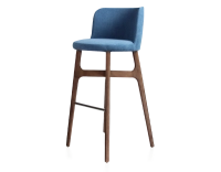 Tabouret de bar h80 cm bois teinte marron foncée assise tissu bleu jeans Tabouret de bar h80 cm bois teinte marron foncée assise tissu bleu jeans