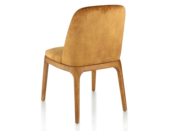 Designer chair Cherry-stained wood and bronze velvet fabric Designer chair Cherry-stained wood and bronze velvet fabric
