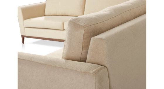 Canapé d'angle 6 places avec angle droit plus long tissu crème (2G - A - 3D)