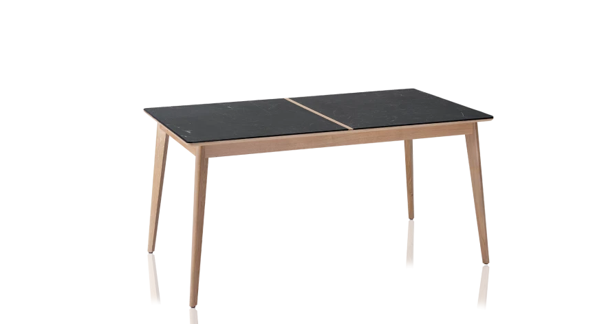 Table extensible en chêne naturel et céramique effet ardoise allonges chêne 210x90 cm