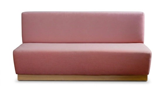Banquette socle en chêne naturelle assise bi matière tissu rose