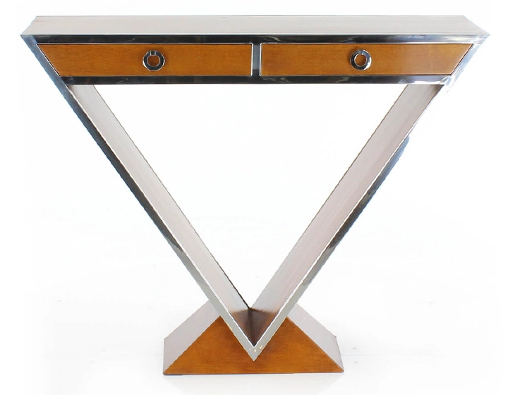 Console art déco double tiroirs bois teinte merisier Console art déco double tiroirs bois teinte merisier