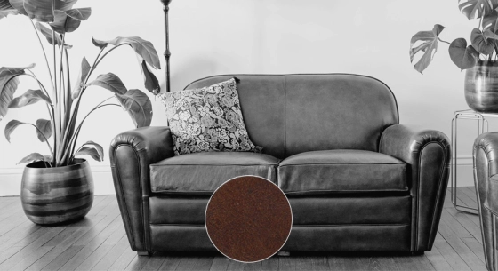 2 seater leather club sofa dark brown piped armrests