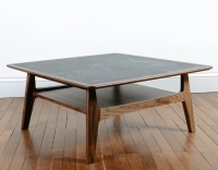 Table basse carré en noyer et céramique bois teinte naturelle plateau céramique effet ardoise 100x100 cm Table basse carré en noyer et céramique bois teinte naturelle plateau céramique effet ardoise 100x100 cm