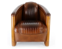 Fauteuil club bois et cuir marron vintage Fauteuil club bois et cuir marron vintage