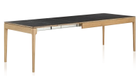 Extendable table for 8 to 12 people in oak and ceramic with ceramic extensions with natural stained wood and ceramic slate effect top and extensions 160x100 cm