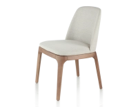 Chaise design bois teinte noyer et tissu beige naturel Chaise design bois teinte noyer et tissu beige naturel