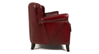 Canapé club cuir 2 places rouge carmin accoudoirs cloutés