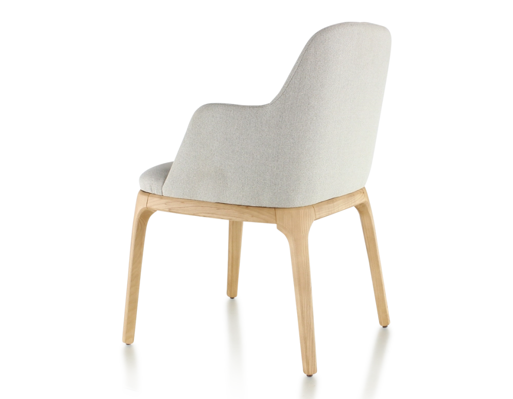 Chaise design avec accoudoirs bois teinte naturelle et tissu beige naturel Chaise design avec accoudoirs bois teinte naturelle et tissu beige naturel