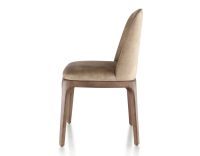 Designer chair dark brown stained wood and light taupe velvet fabric Designer chair dark brown stained wood and light taupe velvet fabric