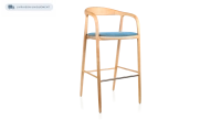 Bar stool h80 cm natural tint blue jean fabric seat natural wood stain and denim fabric