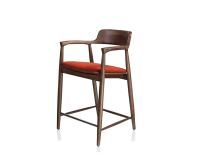 Bar stool h60 cm natural tint wood burnt orange fabric seat Bar stool h60 cm natural tint wood burnt orange fabric seat