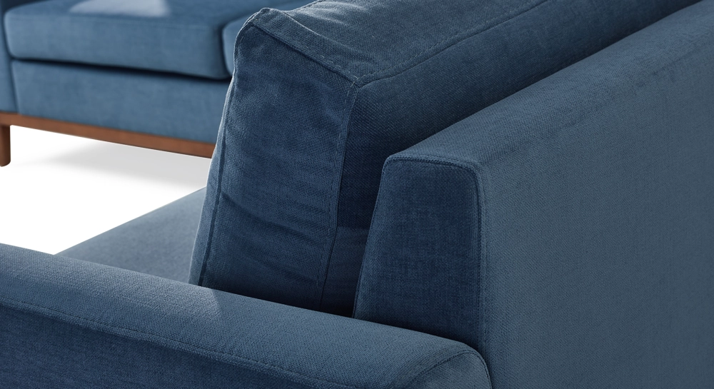 Canapé d'angle 6 places avec angle droit plus long tissu bleu jean (2G - A - 3D) Canapé d'angle 6 places avec angle droit plus long tissu bleu jean (2G - A - 3D)