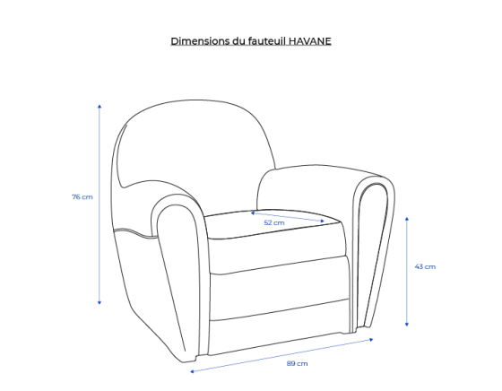Fauteuil club cuir bleu accoudoirs passepoil