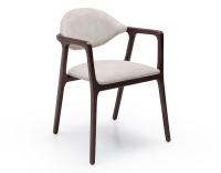Designer armchair dark brown stained wood and sand velvet fabric. Designer armchair dark brown stained wood and sand velvet fabric.