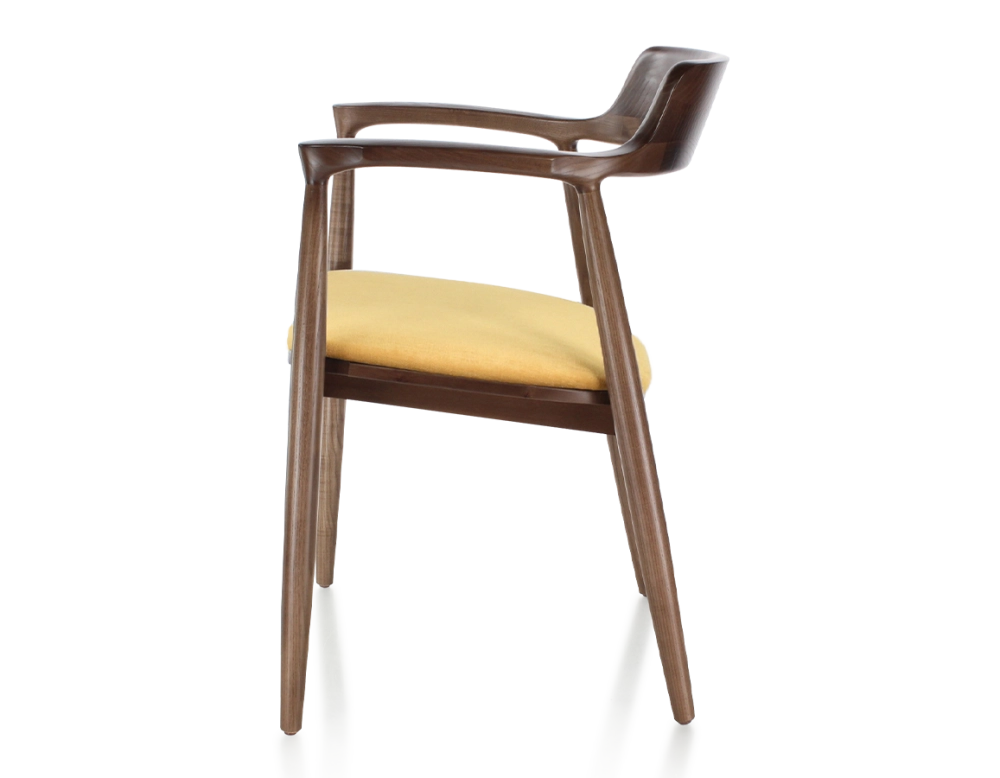 Scandinavian chair dark brown stained wood and yellow fabric Scandinavian chair dark brown stained wood and yellow fabric