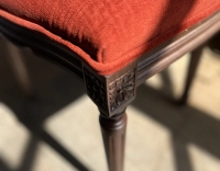 Antique Louis XVI style chair dark brown stained wood and burnt orange fabric Antique Louis XVI style chair dark brown stained wood and burnt orange fabric