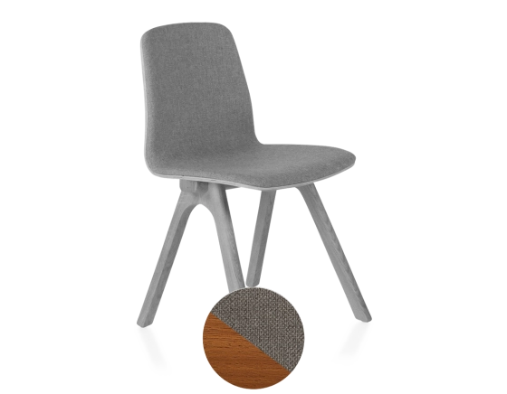 Chaise design en chêne tapissé bois teinte merisier assise tissu gris clair
