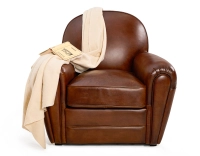 Leather club armchair vintage brown piped armrests Leather club armchair vintage brown piped armrests