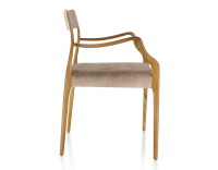 Scandinavian armchair with armrests cherry-stained wood, light taupe velvet seat Scandinavian armchair with armrests cherry-stained wood, light taupe velvet seat