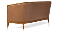 Canapé ancien 3 places bois teinte merisier et cuir noisette Canapé ancien 3 places bois teinte merisier et cuir noisette