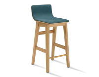 Tabouret de bar en chêne H60 cm bois teinte naturelle assise tissu bleu océan Tabouret de bar en chêne H60 cm bois teinte naturelle assise tissu bleu océan